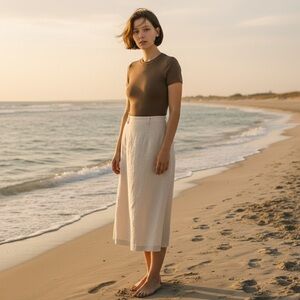 Dynamic Brown Crew Neck Bodysuit | Short Sleeve Stretch | Size OS 
NWOT